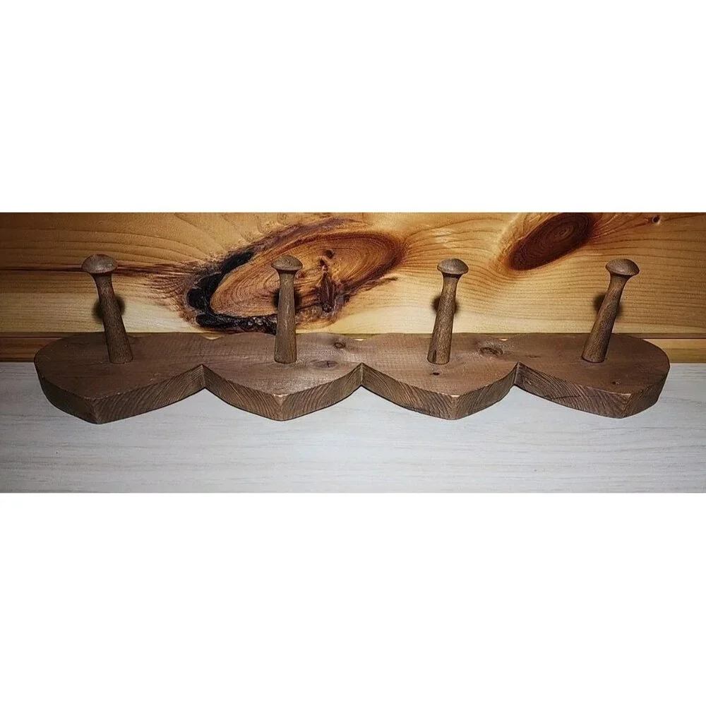 Vintage 80s Heart Shaped Wood Small 4 Peg Wall Coat/Key Hanger/Leash/Scarf
